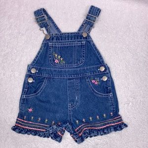 Vtg mini wear embroidered blue jean denim shortalls cotton 0/3m